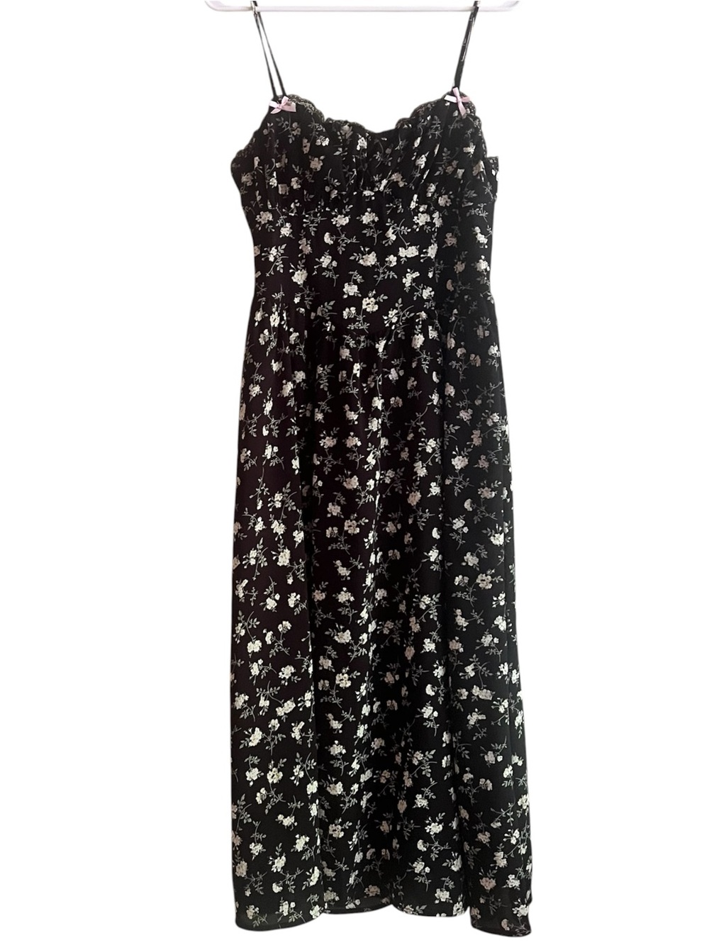SHEIN Black Dress with Cream Floral Print Medium US6 Goth Punk Alt Romantic